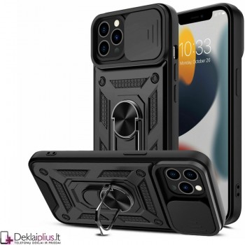 5in1 smūgiams atsparus dėklas su žiedu ir kameros apsauga - juodas (Apple Iphone 13 Pro)